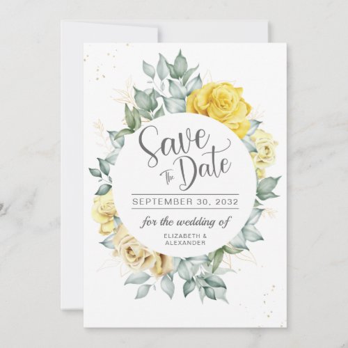 Yellow floral classy greenery summer wedding save the date
