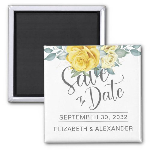 Yellow floral classy photo wedding save the date m magnet
