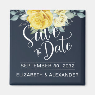 Yellow floral classy photo wedding save the date m magnet