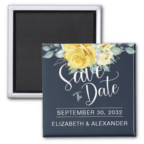 Yellow floral classy photo wedding save the date m magnet