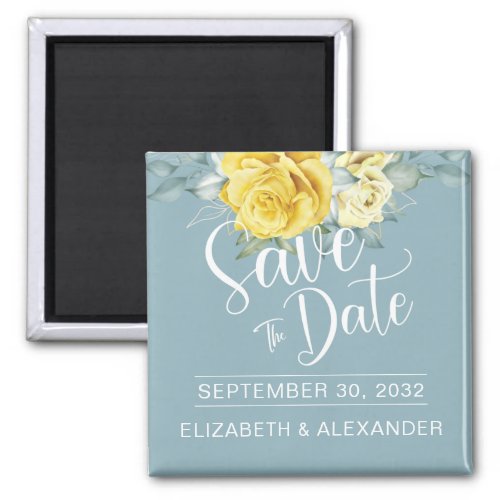 Yellow floral classy photo wedding save the date magnet