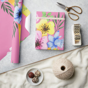 Yellow Floral Coffee Cup Mother's Day Wrapping Paper