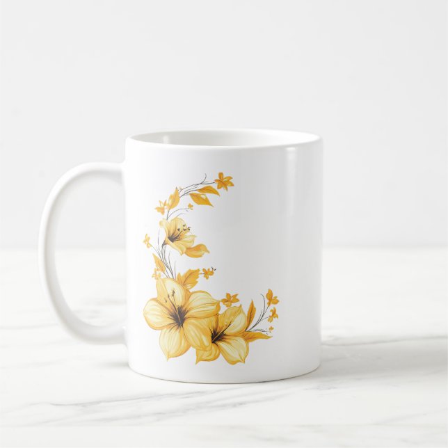 Yellow Floral Coffee Mug – Sunny Botanical Design (Left)