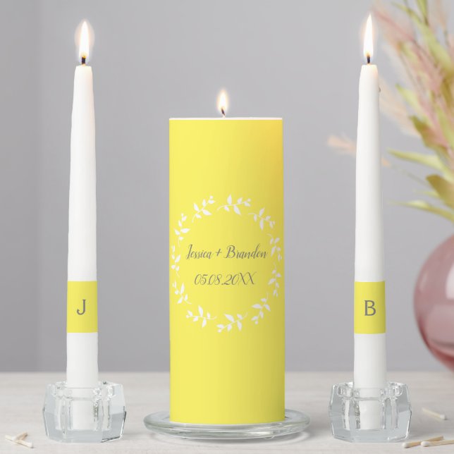Yellow Floral Couple Monogrammed Chic Rustic  Unity Candle Set (In Situ)