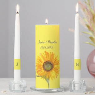 Yellow Floral Couple Monogrammed Chic Rustic Unity Candle Set