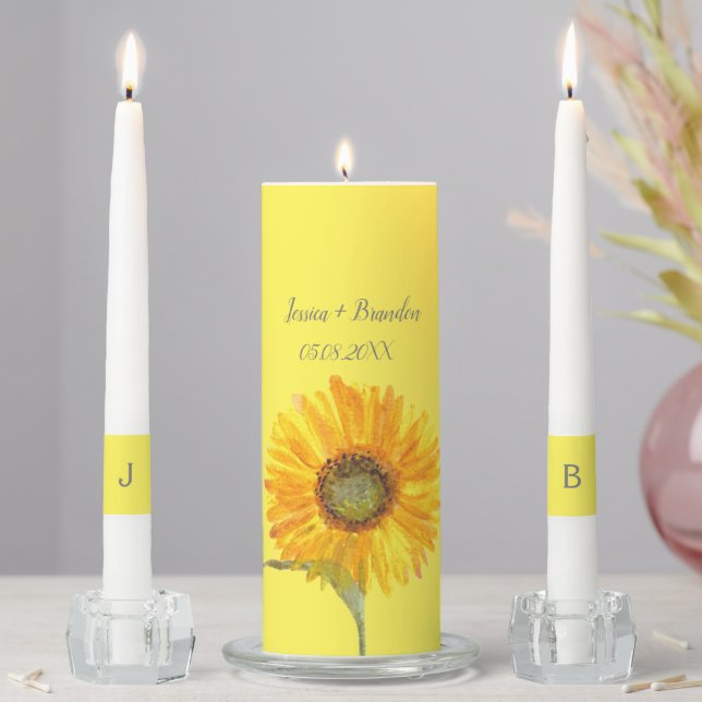 Yellow Floral Couple Monogrammed Chic Rustic  Unity Candle Set (In Situ)
