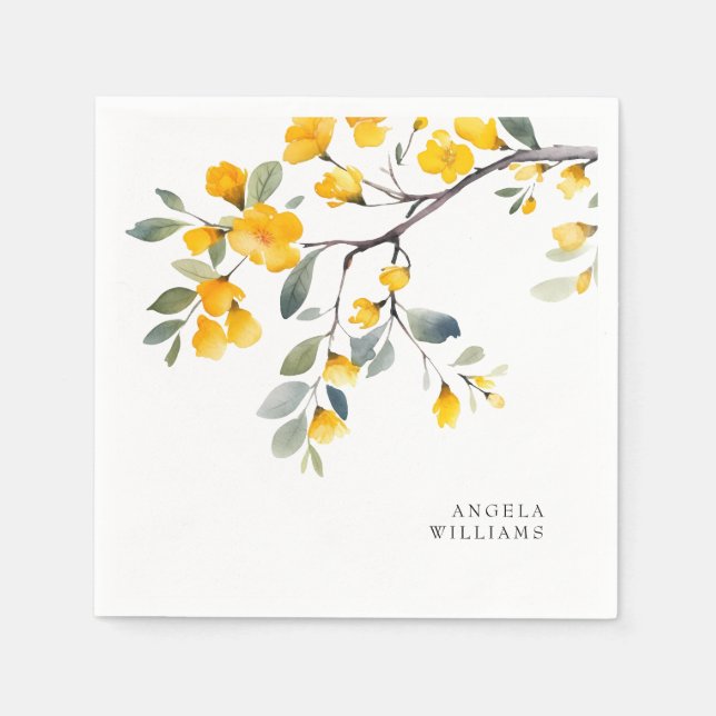 Yellow Floral Custom Cocktail  Napkins (Front)