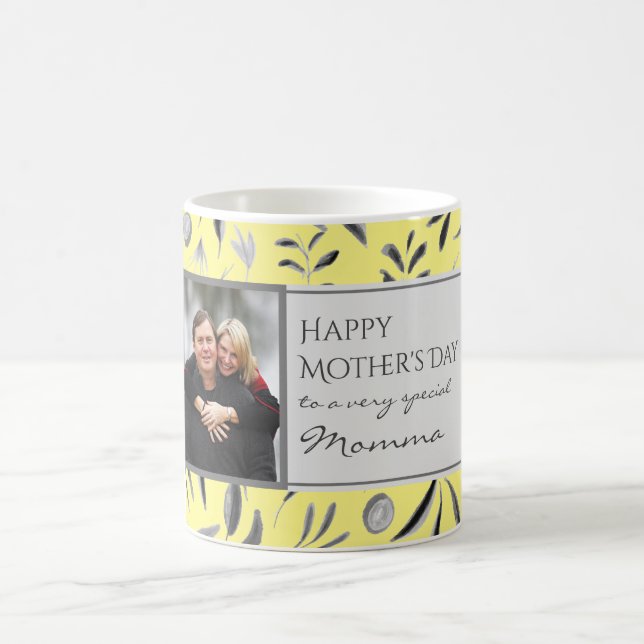 YELLOW Floral Custom MOMMA Photo Coffee Mug (Center)