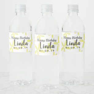 Yellow Floral Daisy Happy Birthday Water Bottle Label