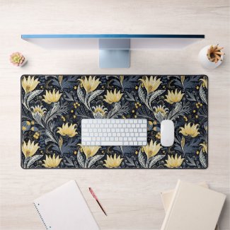 Yellow Floral Dark Art Nouveau Pattern