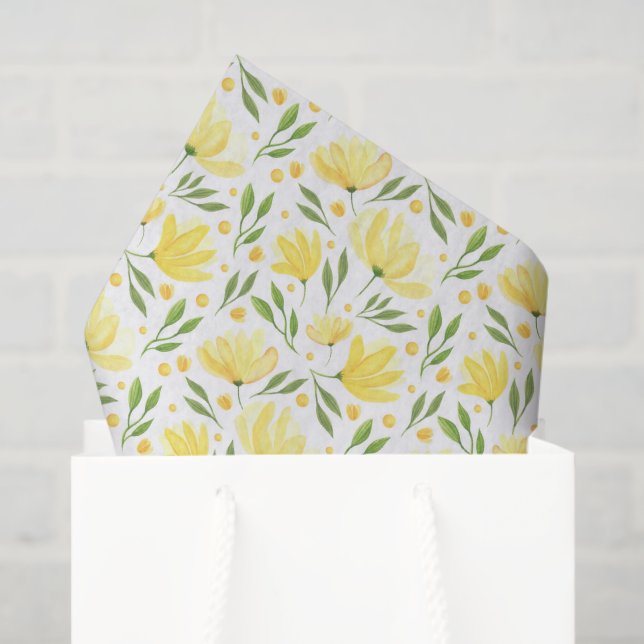 Yellow Floral Decoupage Paper, Botanical Tissue Paper (Gift Bag)
