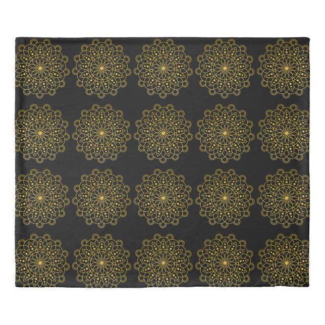 Yellow floral design on black Duvet Cover (Front)
