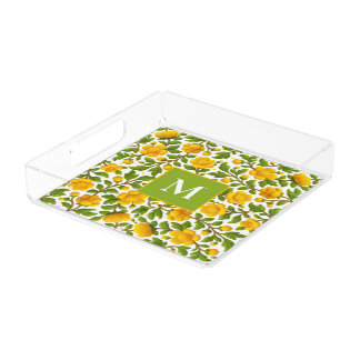 Yellow Floral Design with Custom Monogram Acrylic Tray