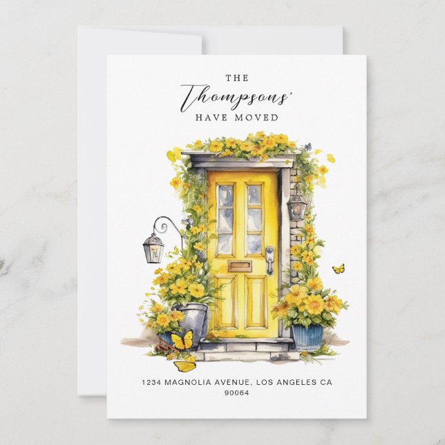Yellow Floral Door We've Moved Photo Moving Announcement (Front)
