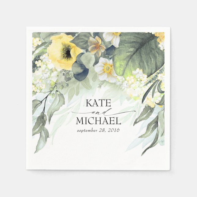 Yellow Floral Dreamy Garden Wedding Napkins (Front)
