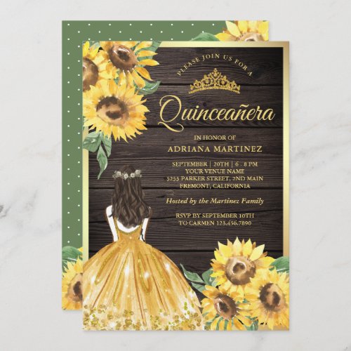 Yellow Floral Dress Sunflowers Wood Quinceanera Invitation