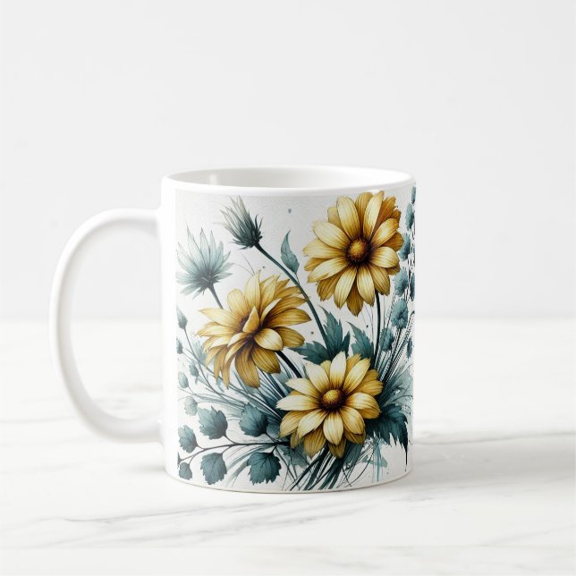 Yellow Floral Elegant Design Coffee Mug  (Left)