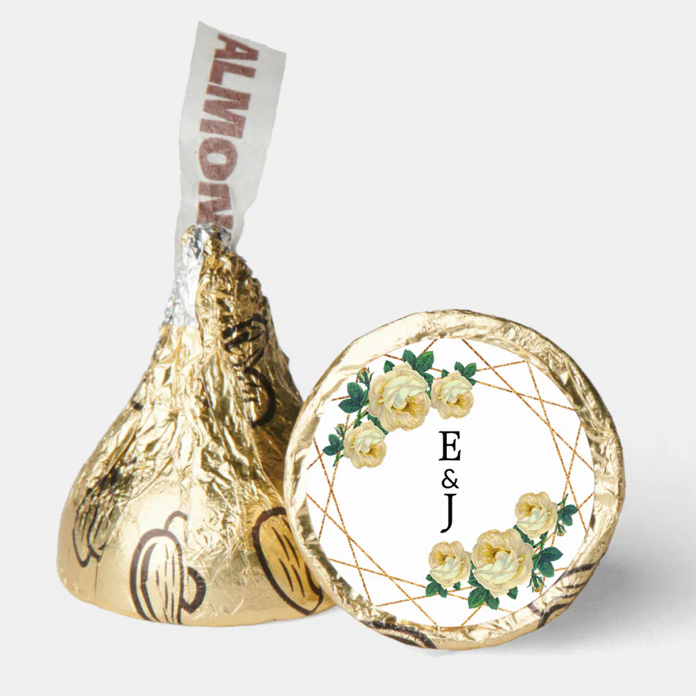 Yellow Floral Elegant Gold Glitter Geo Monograms Hershey®'s Kisses®