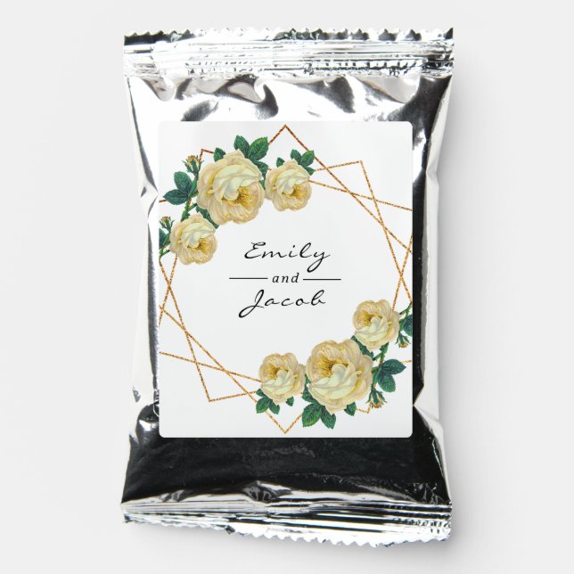 Yellow Floral Elegant Gold Glitter Geometric Names Coffee Drink Mix (Front)