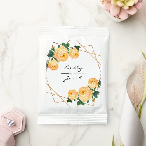 Yellow Floral Elegant Gold Glitter Geometric Names Hot Chocolate Drink Mix