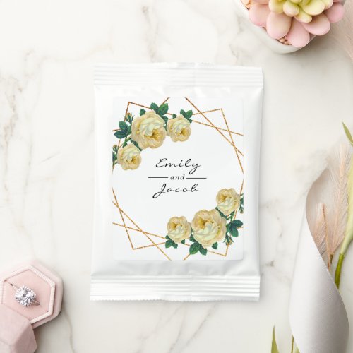Yellow Floral Elegant Gold Glitter Geometric Names Hot Chocolate Drink Mix