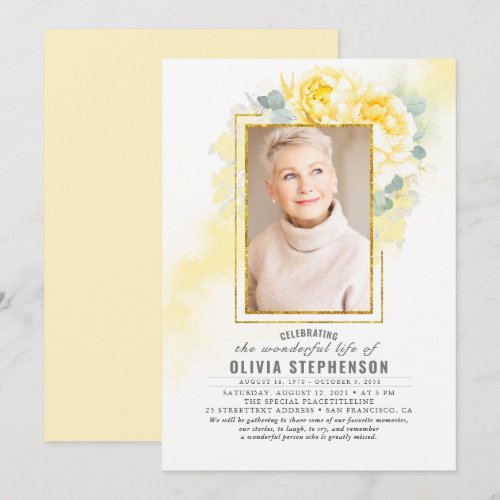 Yellow Floral Faded Foliage Funeral Photo