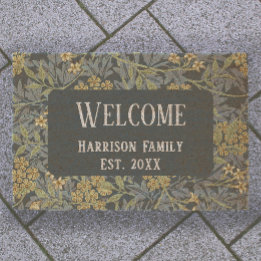 Yellow Floral Family Name Established Welcome Coir Fiber Doormat