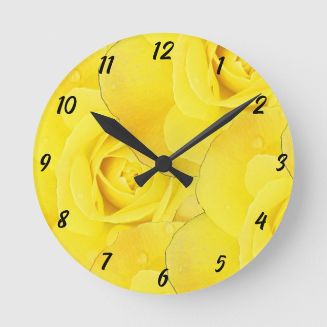 Yellow Floral Flower Abstract Rose Pattern Modern Round Clock (Front)