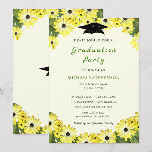 Yellow Floral Frame Graduation Invitations Example