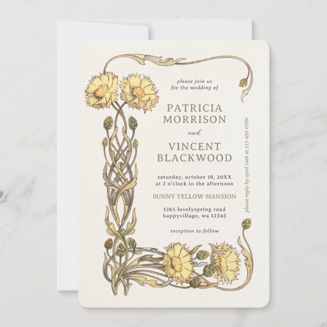 Yellow Floral Frame Wedding Invitation (Front)