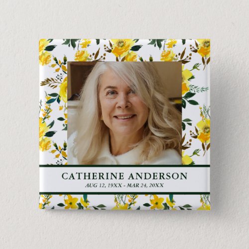 Yellow Floral Funeral Memorial Photo Button