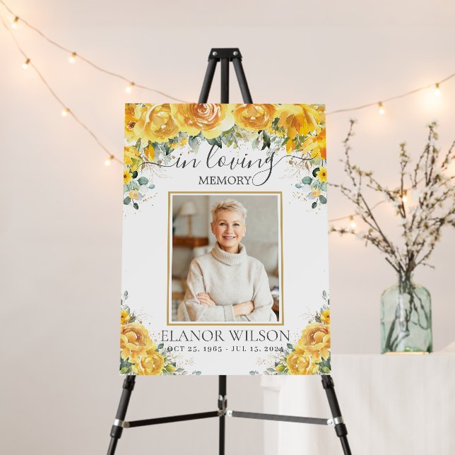 Yellow Floral Funeral Memorial Picture Photo Foam Board (In Situ (Stand))