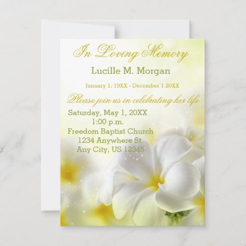 Yellow Floral  Funeral  Memorial Service Invitation