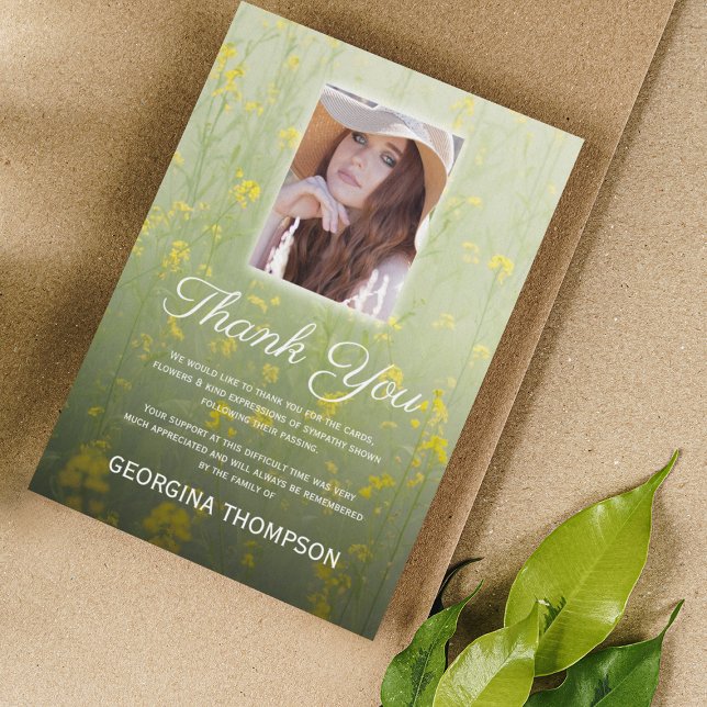 Yellow Floral Funeral Photo Thank You Card (Creator Uploaded)