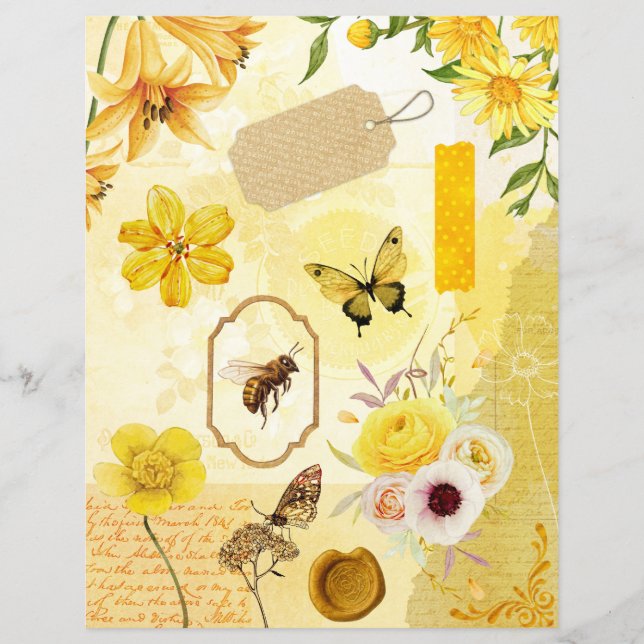 Yellow Floral Garden Collage Scrapbook Paper (Front)
