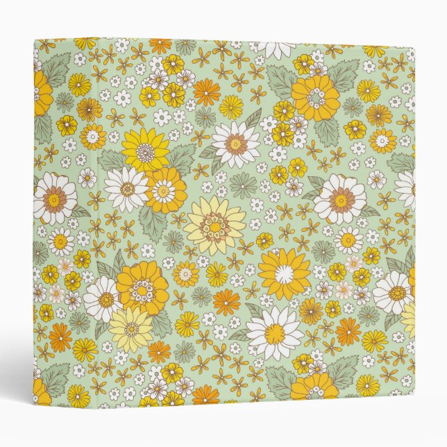 Yellow Floral Garden Pattern 3 Ring Binder (Front/Spine)