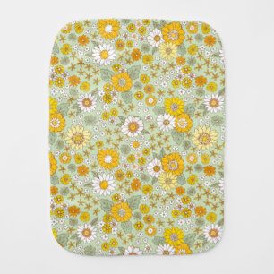 Yellow Floral Garden Pattern Baby Burp Cloth