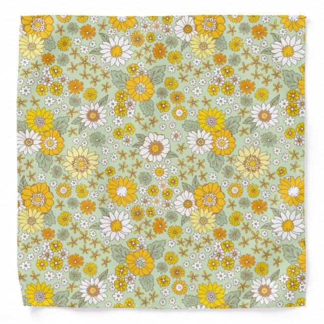 Yellow Floral Garden Pattern Bandana (Front)