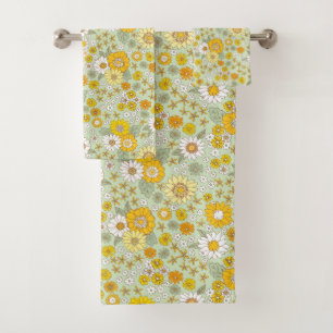 Yellow Floral Garden Pattern Bath Towel Set