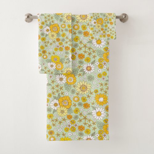 Yellow Floral Garden Pattern Bath Towel Set