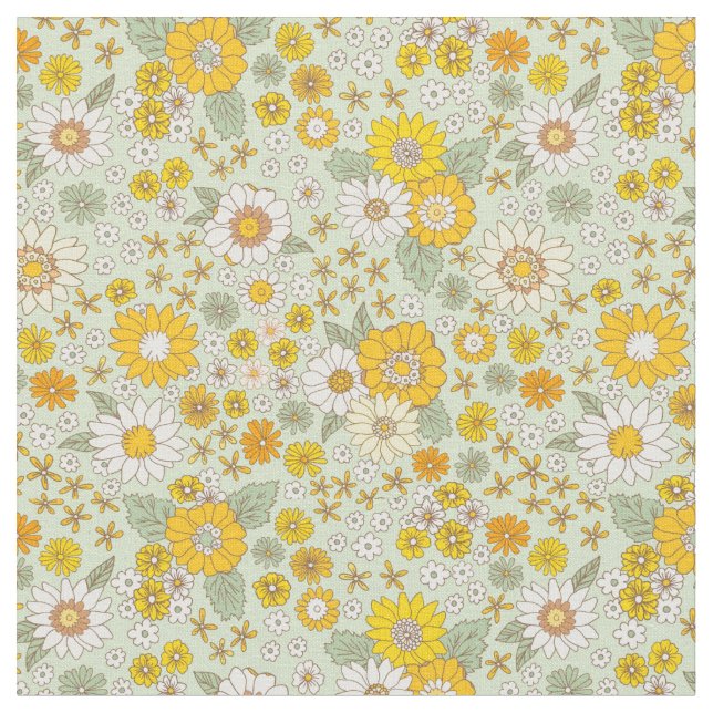 Yellow Floral Garden Pattern Fabric (Close Up)