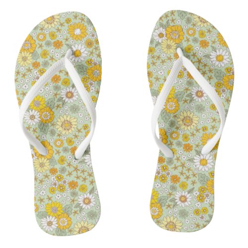 Yellow Floral Garden Pattern Flip Flops