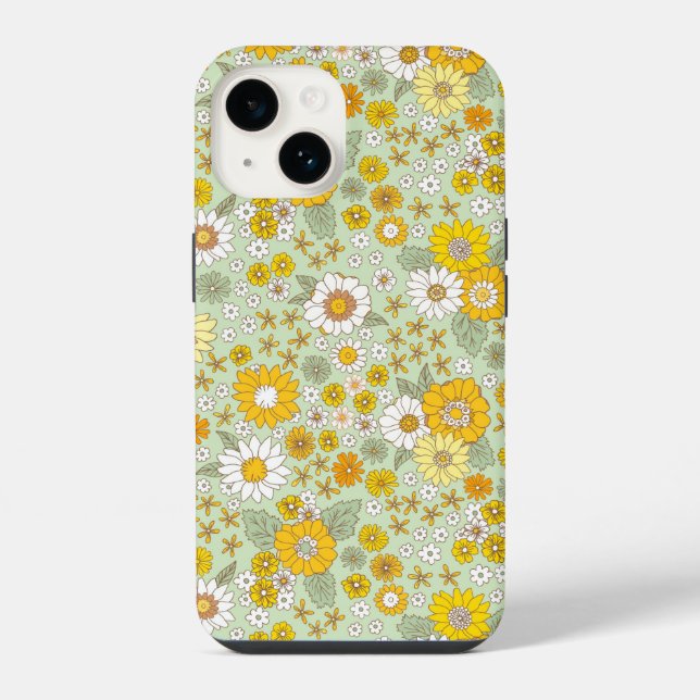 Yellow Floral Garden Pattern Iphone Case (Back)