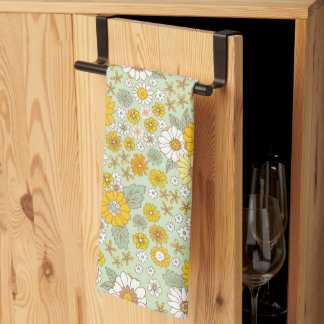 Yellow Floral Garden Pattern Kitchen Towel