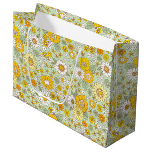Yellow Floral Garden Pattern Large Gift Bag