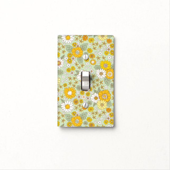 Yellow Floral Garden Pattern Light Switch Cover (In Situ)