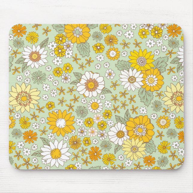 Yellow Floral Garden Pattern Mouse Pad (Front)