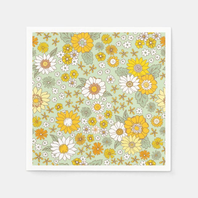 Yellow Floral Garden Pattern Napkins (Front)