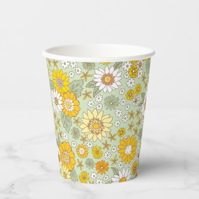 Yellow Floral Garden Pattern Paper Cups (Front)