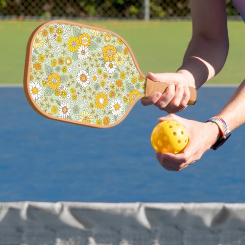 Yellow Floral Garden Pattern Pickleball Paddle